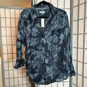NWT Anthropologie Pilcro Navy Tie-Dye Button-Down Shirt